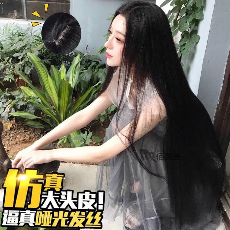Peruca feminina longo cabelo reto médio longo cabelo Natural fofo peruca elegante rosto reparação arnês completo