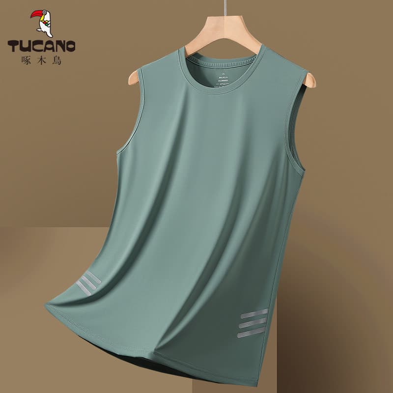 Woodpecker colete de seda gelo masculino verão fino respirável colete de Fitness treinamento esportivo roupas superiores