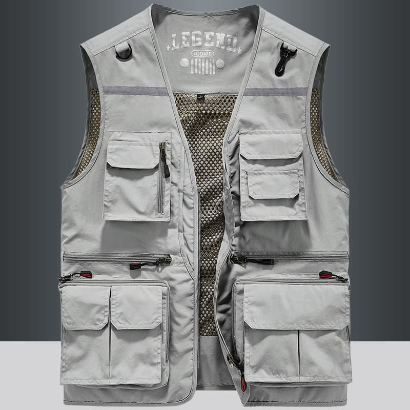 Colete de verão masculino Multi-bolso colete de pesca primavera verão estilo fino fotografia Casual ao ar livre colete j