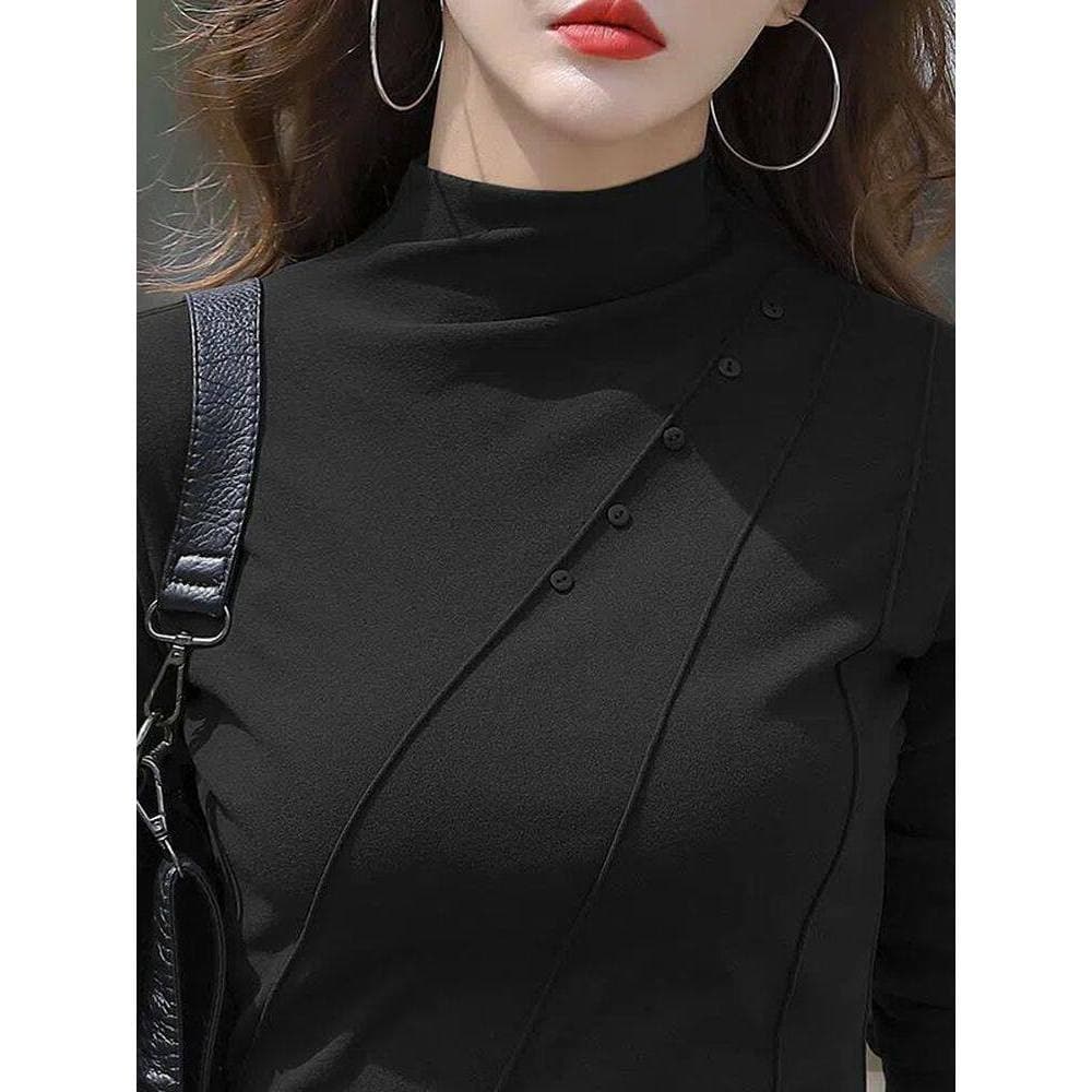 Mãe idosa de meia-idade outono inverno alemão veludo meia gola alta camisa de fundo feminina Plus Size gordura MM longo