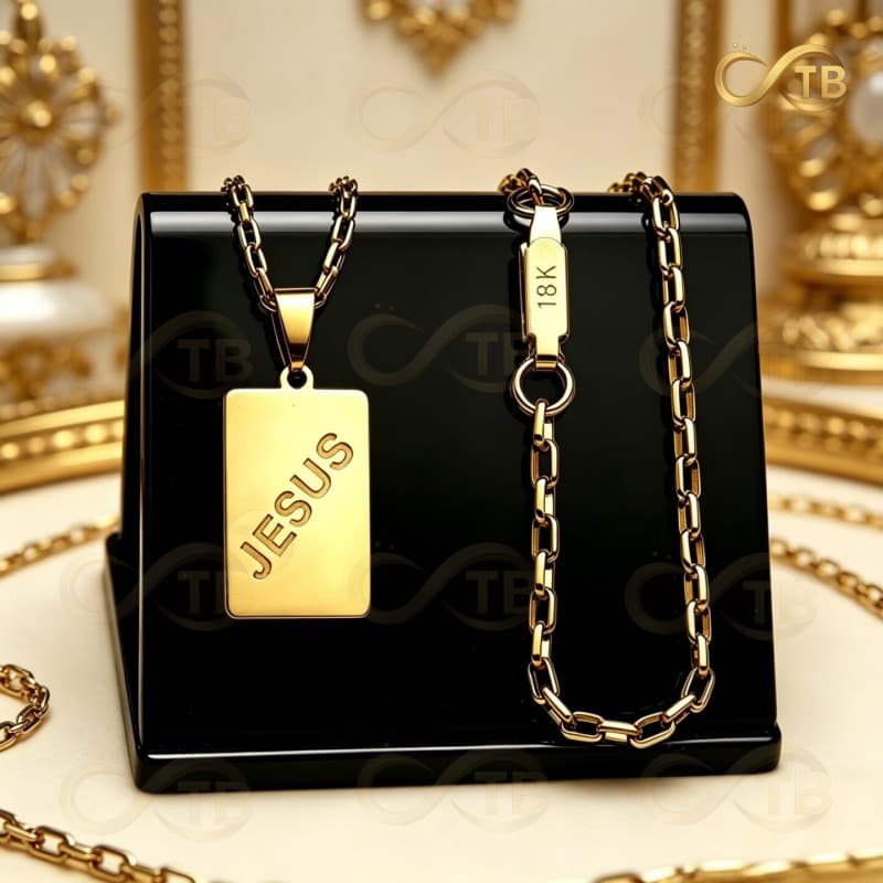 TB Pendente de fé em Jesus com acabamento dourado 18K, para homens e mulheres, colar + pulseira