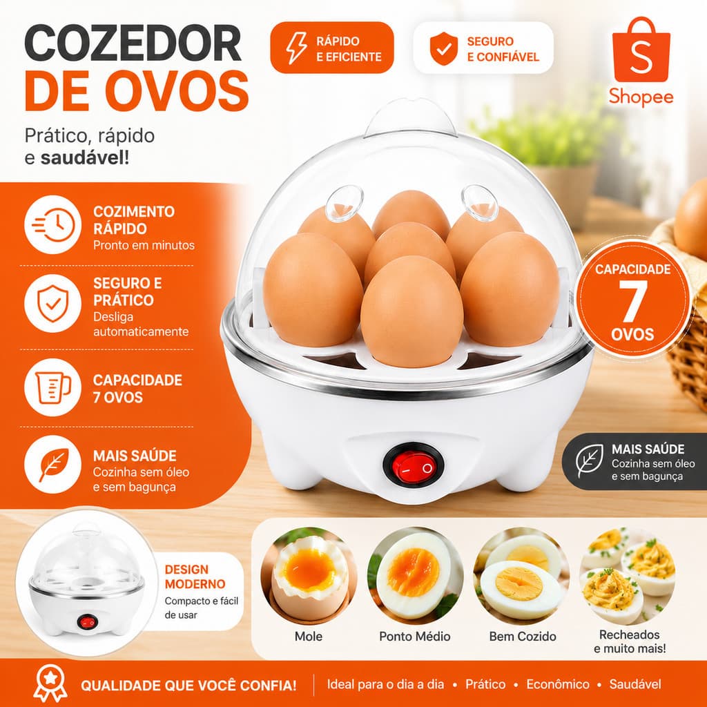 Mini Cozedor de Ovos Elétrico Portátil | Para até 7 ovos