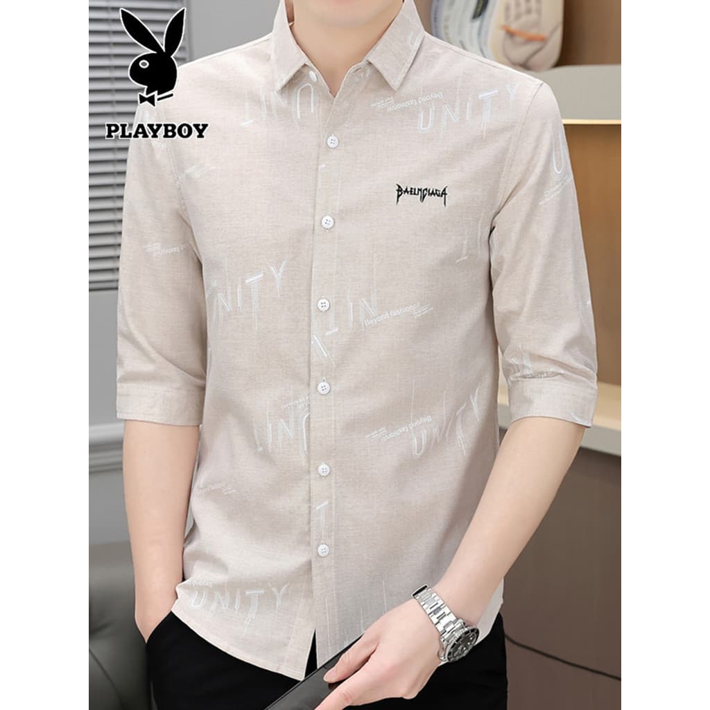 Playboy verão novo estilo camisa de manga de três quartos masculina de manga curta Casual bonito camisa na moda roupas m