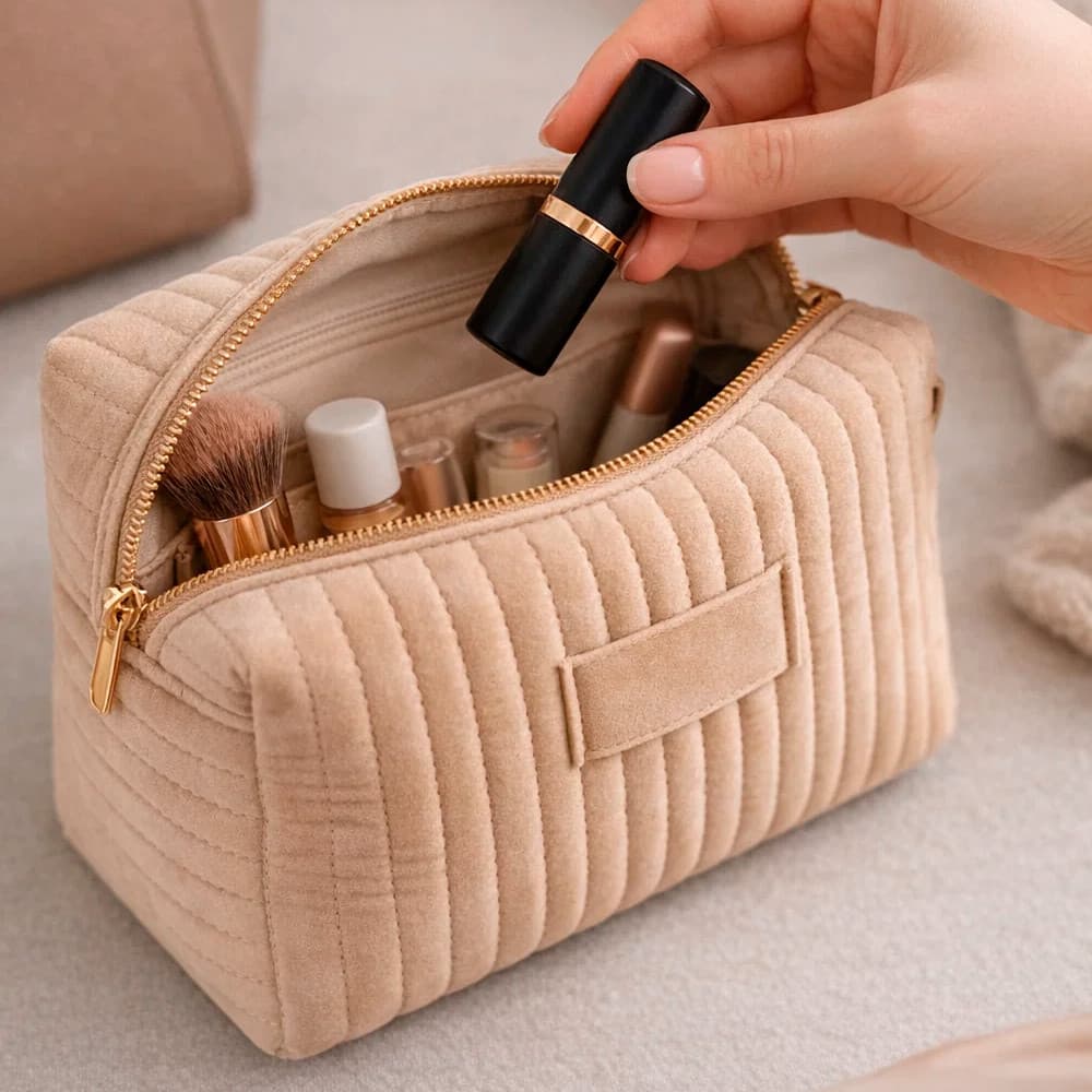 Necessaire Feminina Em Veludo Luxo Para Cosméticos Macia