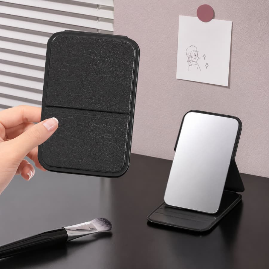 Espelho Portátil com Capa Protetora Dobrável Compacto para Maquiagem Cuidados Pessoais e Viagens