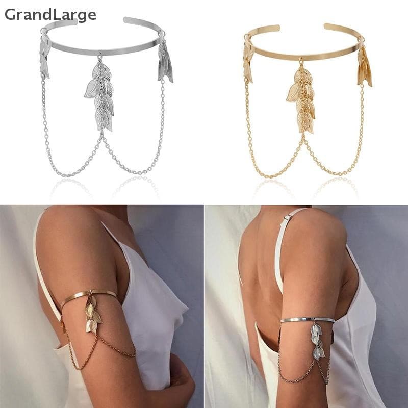 [GrandLarge] Boho Retro Folhas Manguito Superior Pulseira Braçadeira Braço Escravo Corrente Joias BR