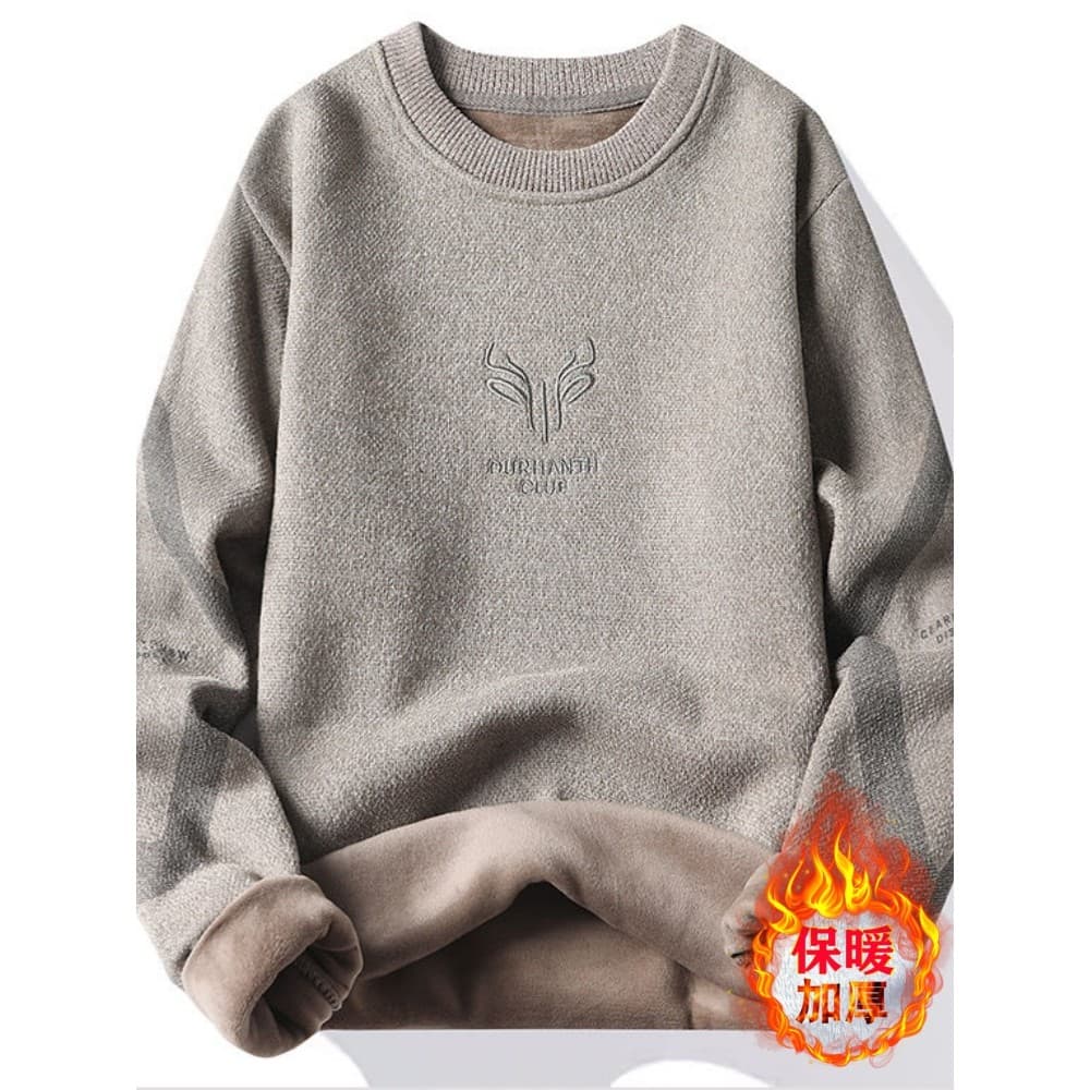 Suéter de lã multifuncional masculino outono inverno forro de lã engrossado Street Wear bordado em torno do pescoço suét