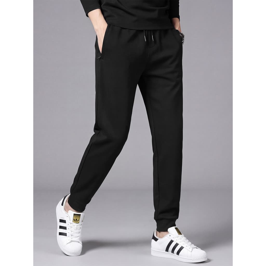 Outono inverno calças masculinas calças casuais forro de lã básico calças esportivas Sweatpants preto calças de seda gel