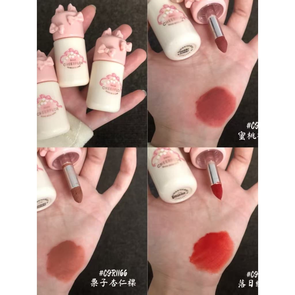 Cheerflor Amusementer Arco Creme Lama Labial Sedoso Fosco Veludo Névoa Lábio Bochecha Multiuso All-Match Hi