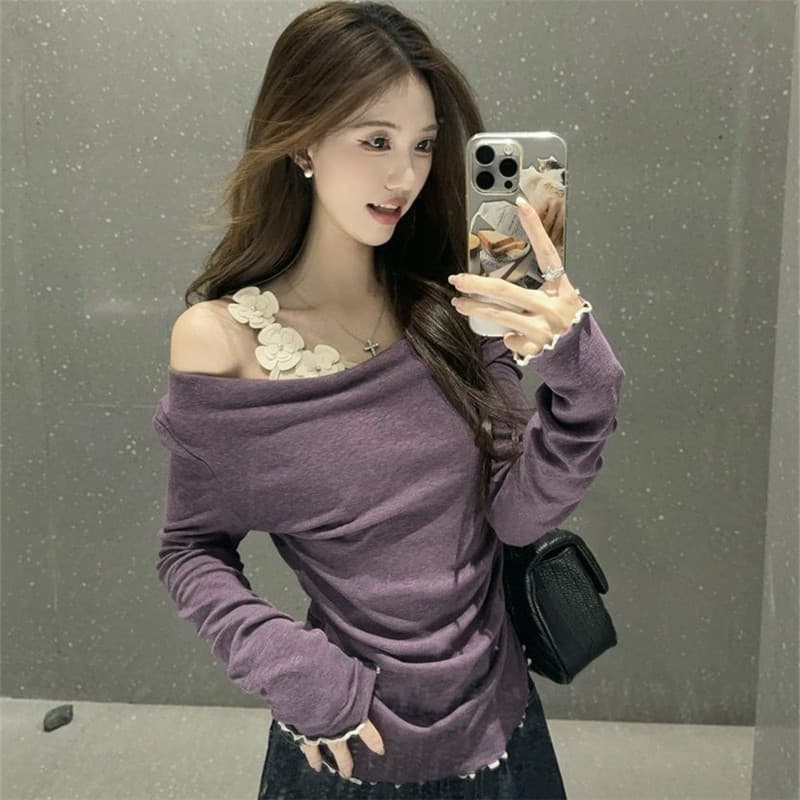 Estilo coreano puro desejo estilo Design sentir falso de duas peças de manga comprida camiseta primavera outono novo est