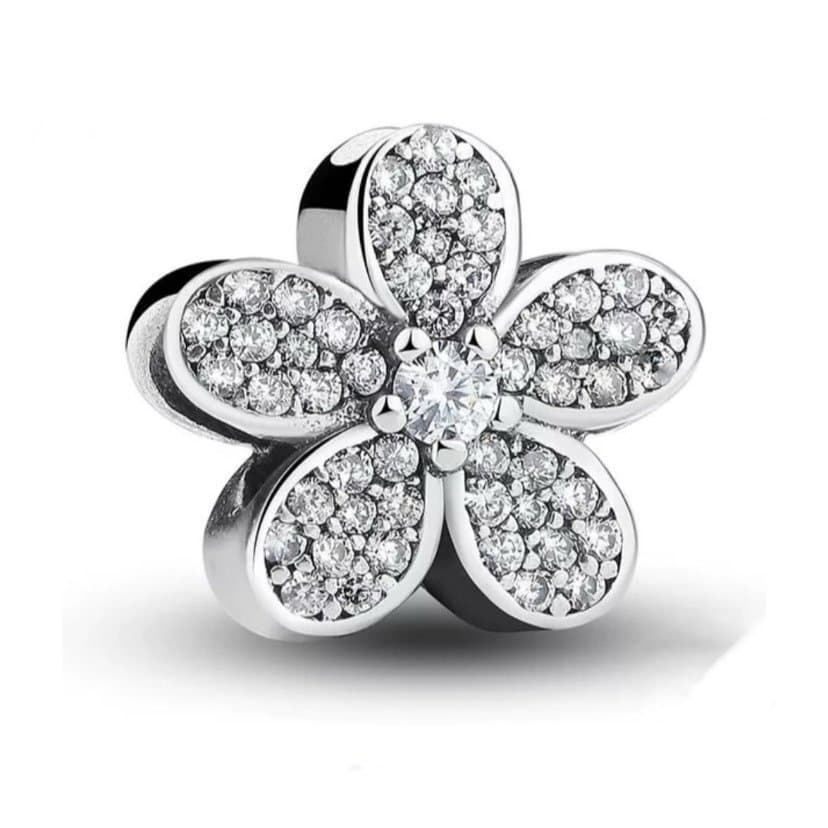 Berloque Flor Zircônias Prata 925 Com Certificado