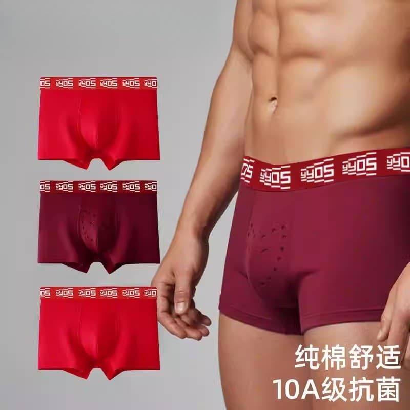Shorts de casamento masculino Benming Ano Ostra Vermelha Massagem Vegetariana Cuecas Boxer Antibacterianas Ano do Cavalo