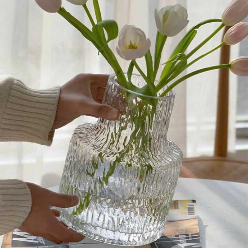 Vaso de vidro glaciar estilo europeu, flor seca transparente, arranjo de flores para sala de estar, levantamento de água