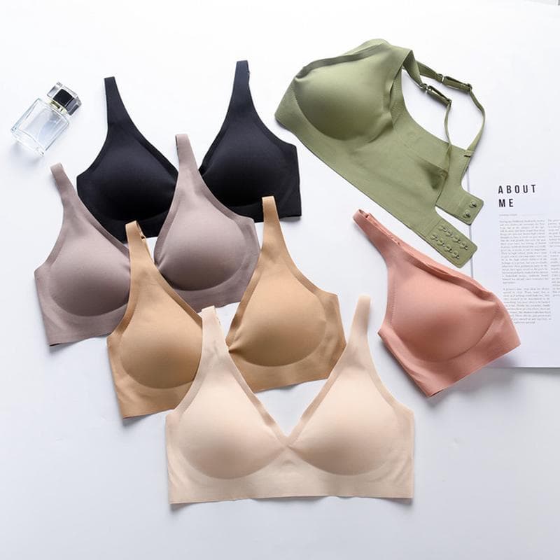 Tiras musculares de geléia simples sem costura roupa interior feminina sem fio seios pequenos reunir sutiãs Push-up seio