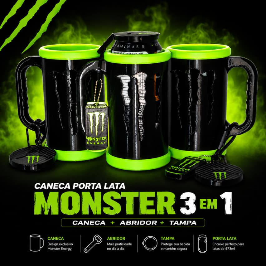 Caneca Porta Lata Monster Térmico Personalizado Exclusivo + Abridor + Tampa