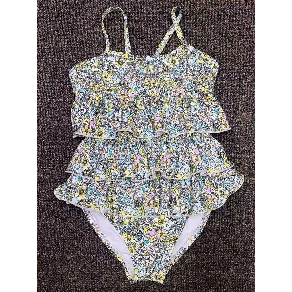 Inglês único NEXT meninas maiô de uma peça tecido macio, premium pequeno Floral, malha frontal traseira, premium