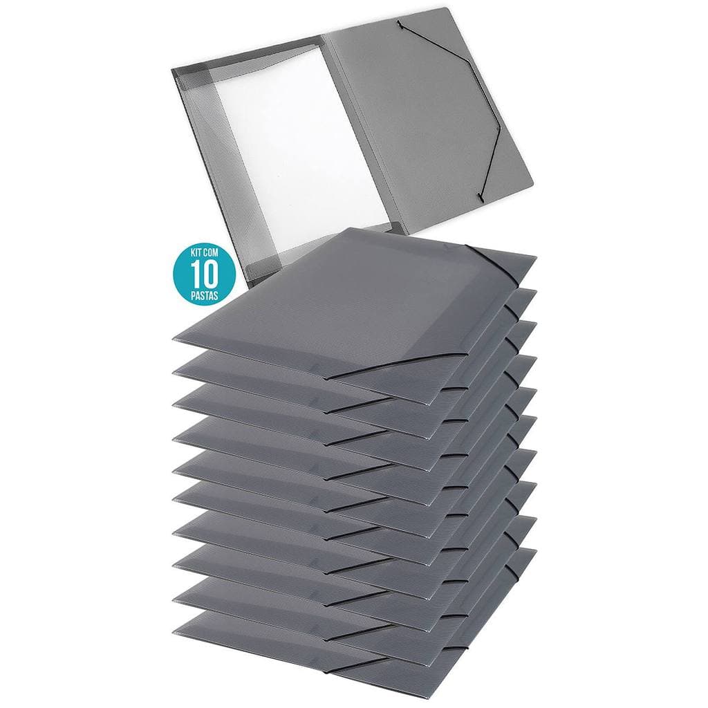 Pasta com Aba Elástico Soft Fumê 335x235x0,35mm Kit com 10 Pastas Ofício Escolar Polibras