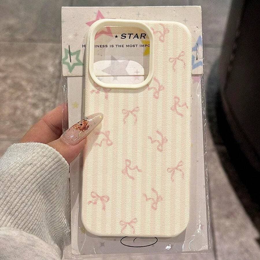 1 peça de capa para celular em material TPU, design de listras com laço rosa, compatível com iPhone 17 Pro Max/17/16 Pro