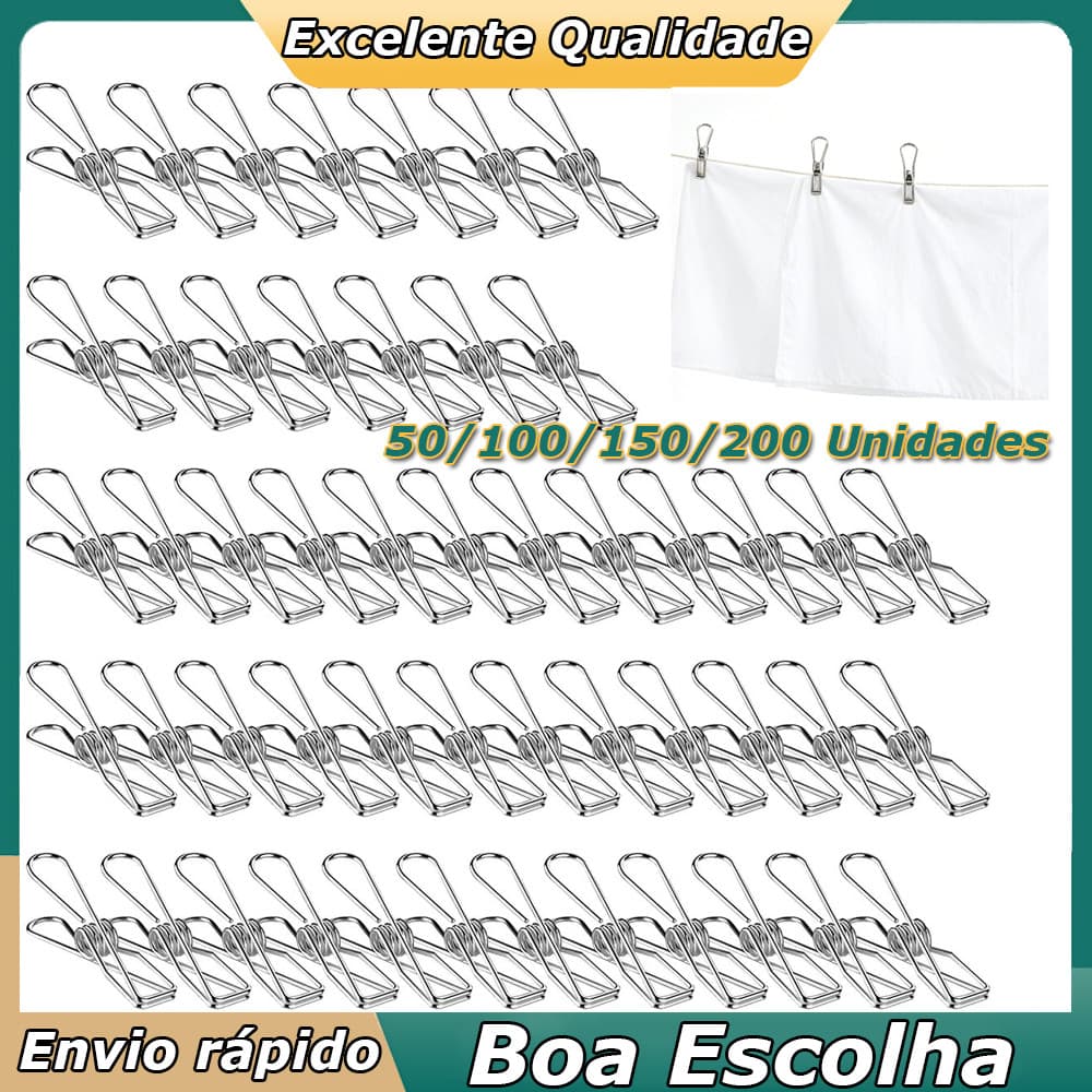 Prendedores de Roupa em Aço Inoxidável Kit com 50/100/150/200 Unidades Alta Fixação Multiuso Duráveis e Resistentes