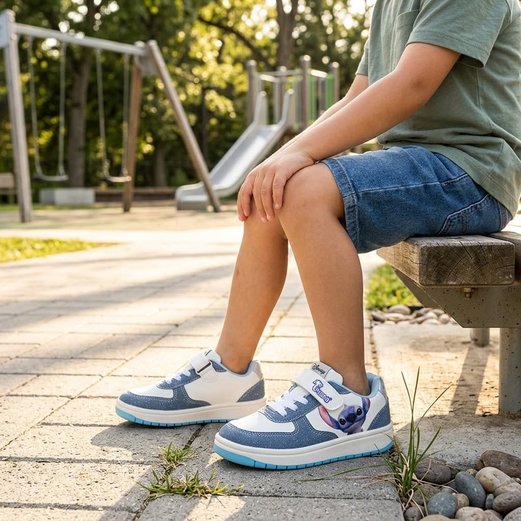 Tênis Infantil Juvenil Stitch Jeans Dyan Calce Fácil Solado Antiderrapante Palmilha Macia EVA Look Casual Escolar