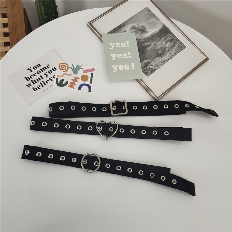 Cinto de lona com buraco completo feminino estilo bf simples All-Match cor sólida milho coreano decorativo pino fivela c