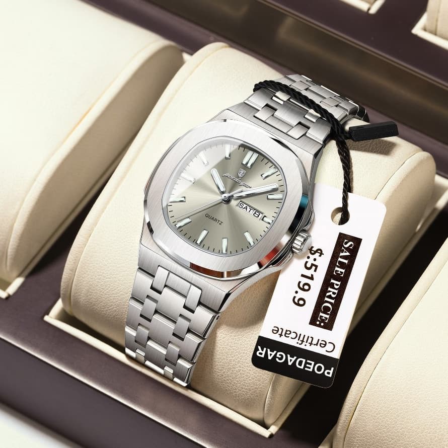 POEDAGAR Elegante Quadrado Senhoras Relógio De Aço Inoxidável Relógios Femininos À Prova Dwaterproof Água Luminosa Data