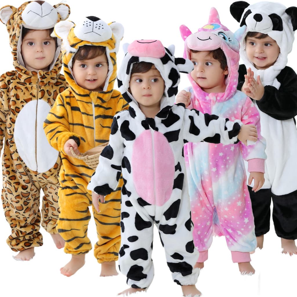 Bebê Recém-Nascido Pijamas Infantil Criança Manga Longa Macacão Kigurumi Bonito Unicórnio Vaca Panda Dos Desenhos Animad