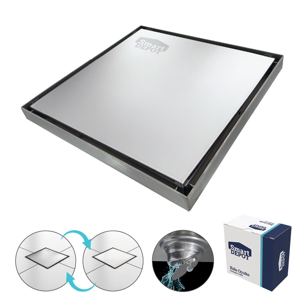 Ralo Oculto Inox Metal SLIM CROMADO 20X20cm S/Borda Smart DEPOT