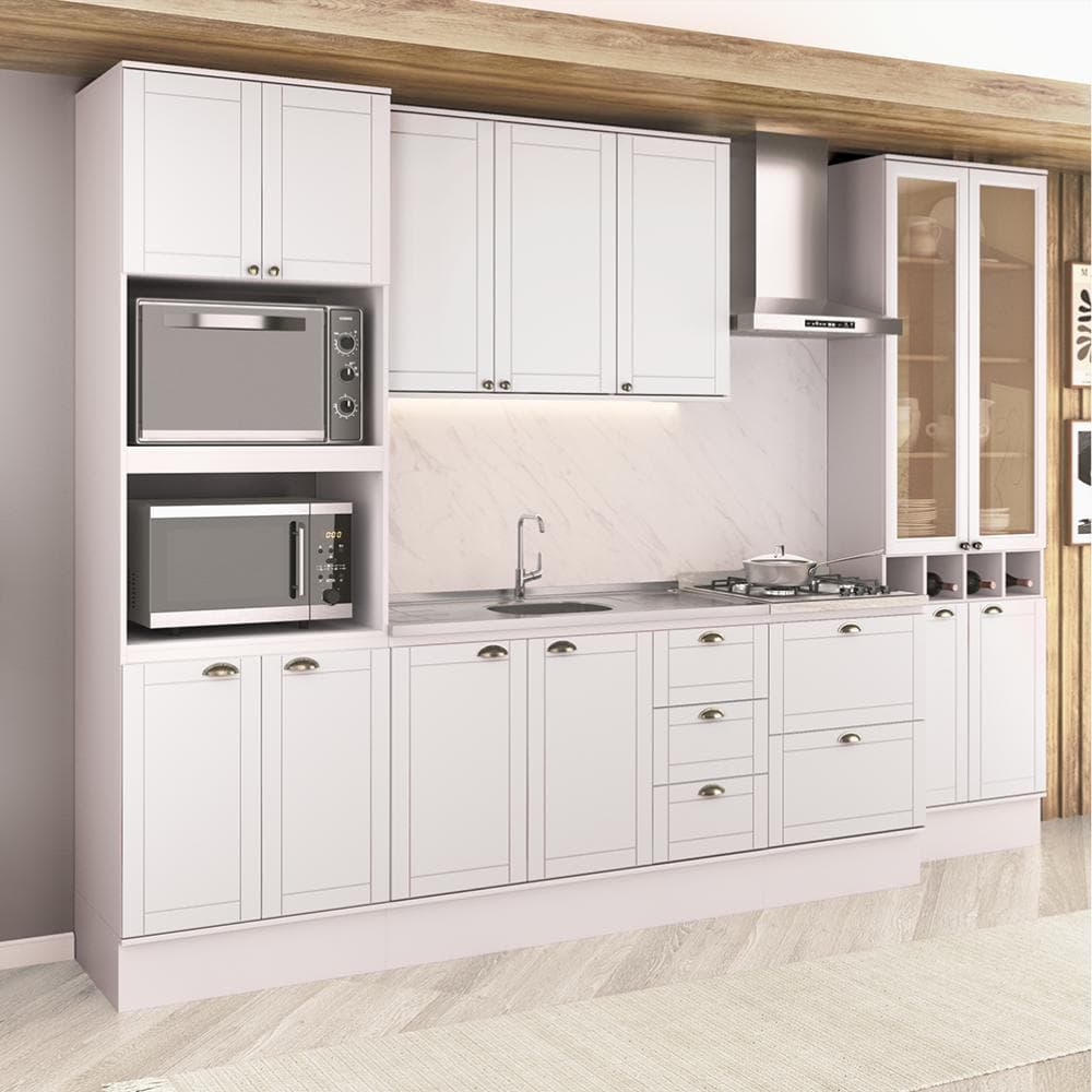 Armário de Cozinha Completa com Balcão Milla Premium Carraro Branco