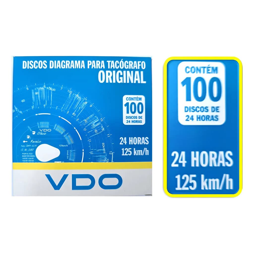 Disco Diagrama para Tacógrafo Diário 1d - 125km/h - 100 un (VDO 14024005F)
