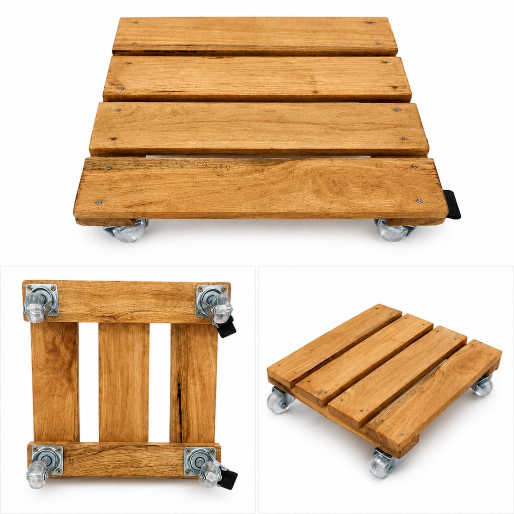Suporte de Madeira 31x31 com Rodinhas de Silicone e Trava para Vasos