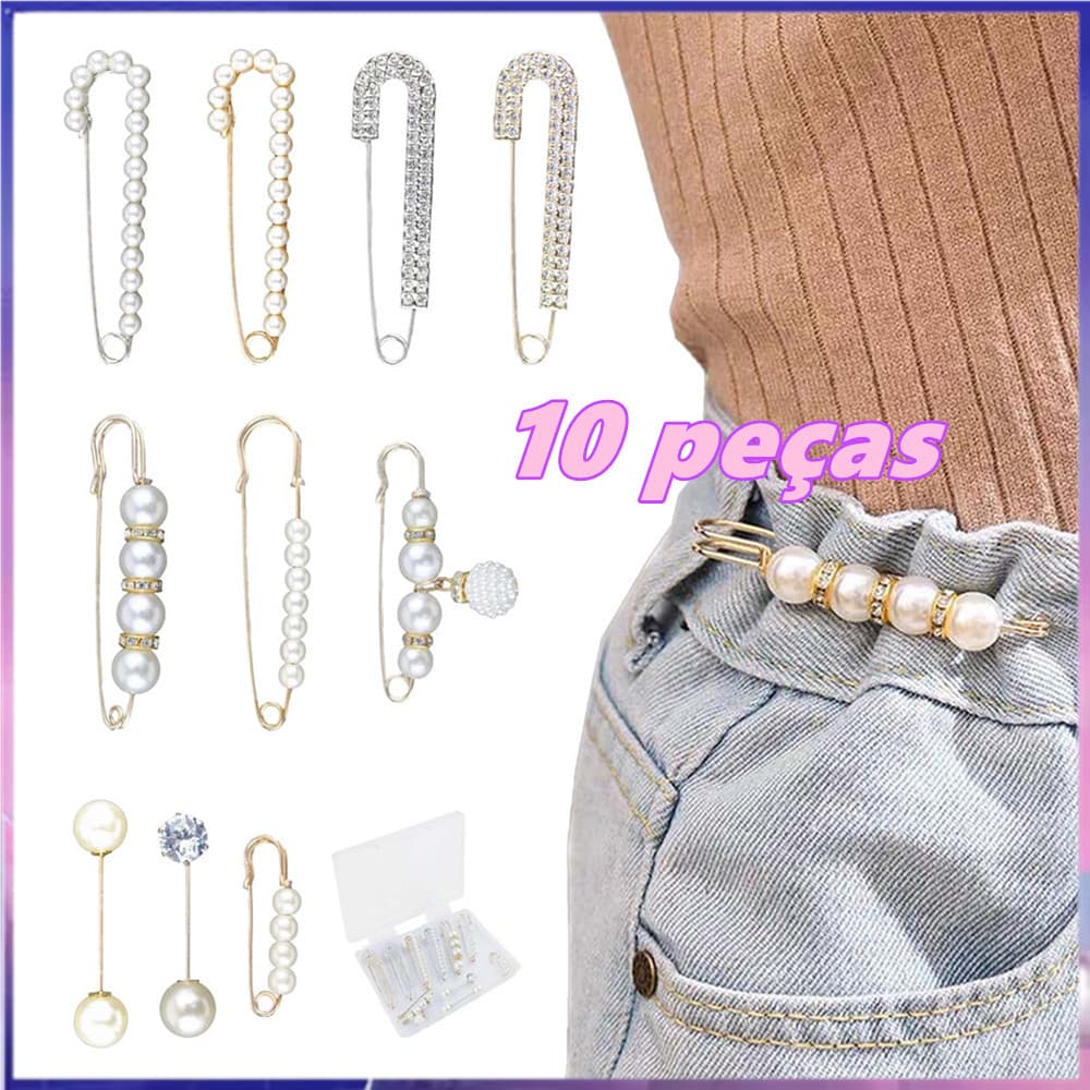 Broche de cristal de pérola de imitação, conjunto de 10 peças, clipe de xale de suéter, alfinete de cintura apertado