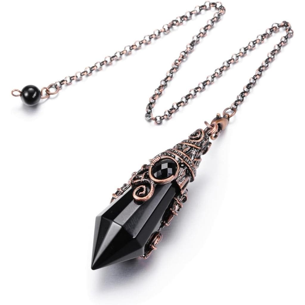 PESOENTH Pêndulo de Cristal de Obsidiana Preta, Pêndulo de Radiestesia Hexagonal de Metal Bronze com Pedra Preciosa, Pre