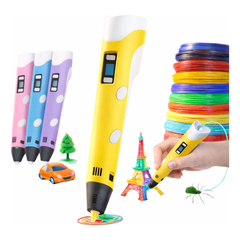 Caneta De Impressora 3D Profissional Infantil Com Recarga De Filamento E Cabo Usb Tygu-Amarelo