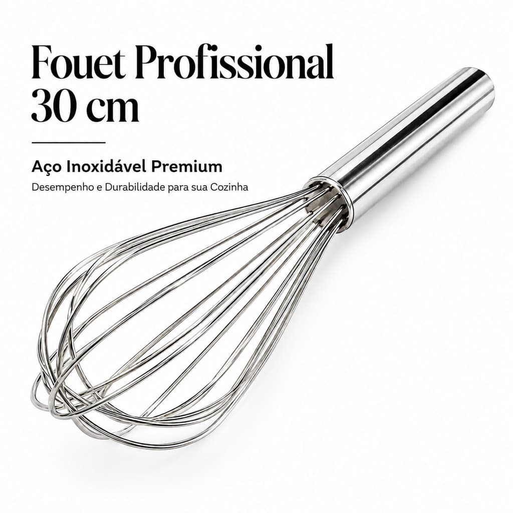 Fouet Profissional Batedor Ovos 30cm  Aço Inox |Hastes Grossas | Cozinha Gourmet Chef