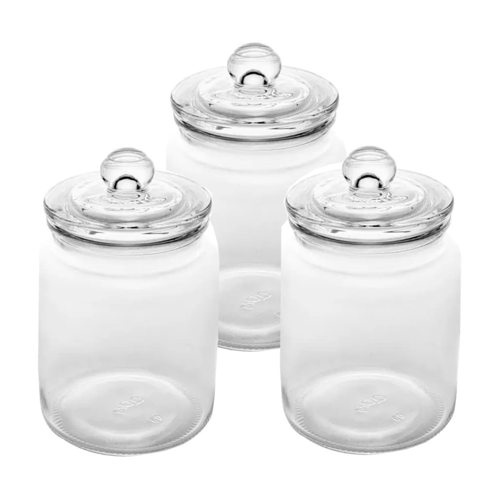 Kit 3 Pote de Vidro Hermético Lyor Organizador de Vidro Para Café Açúcar Biscoitos e Bolachas 750ml