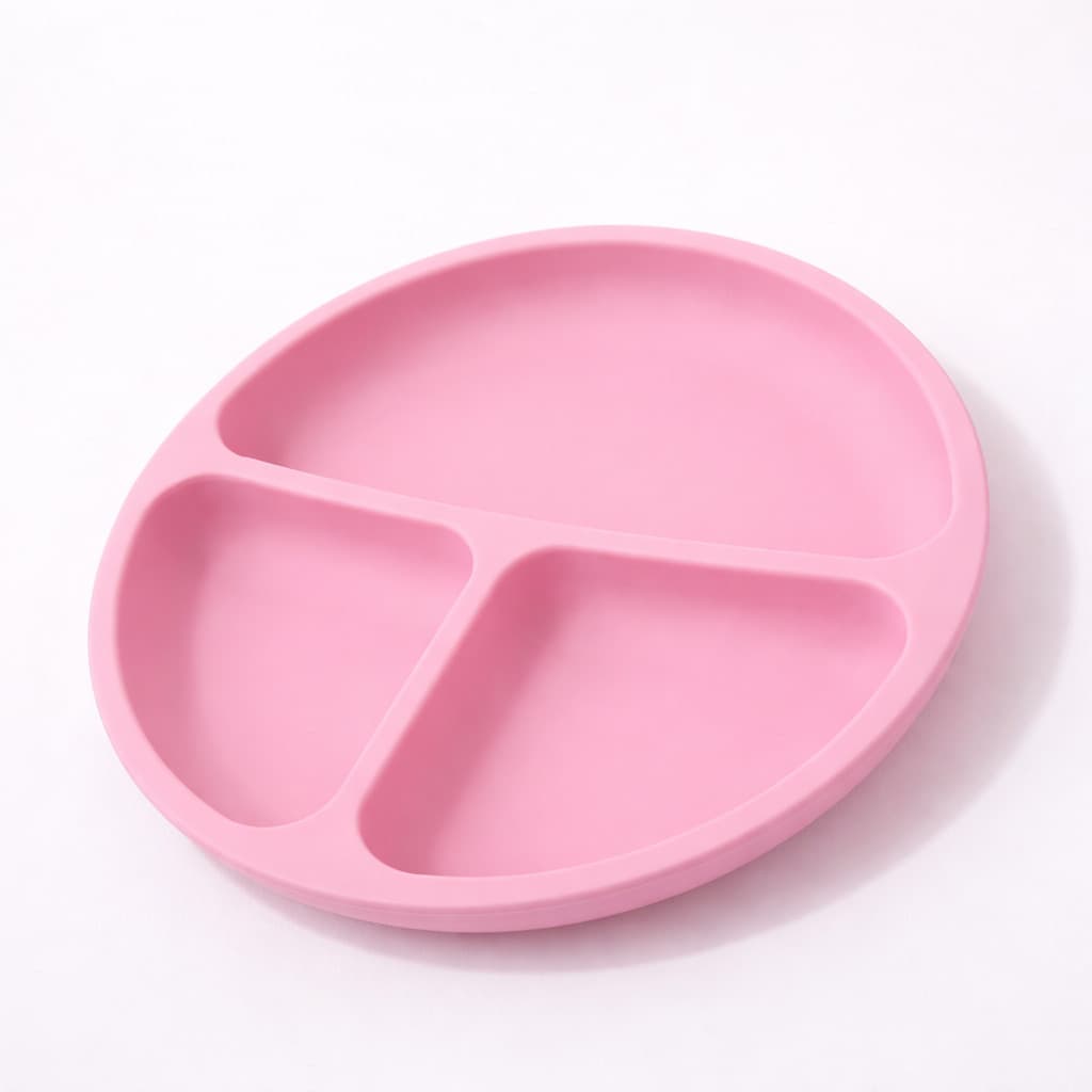 Prato Infantil Silicone com Ventosa 3 Divisórias Bebê BLW Antiderrapante Rosa