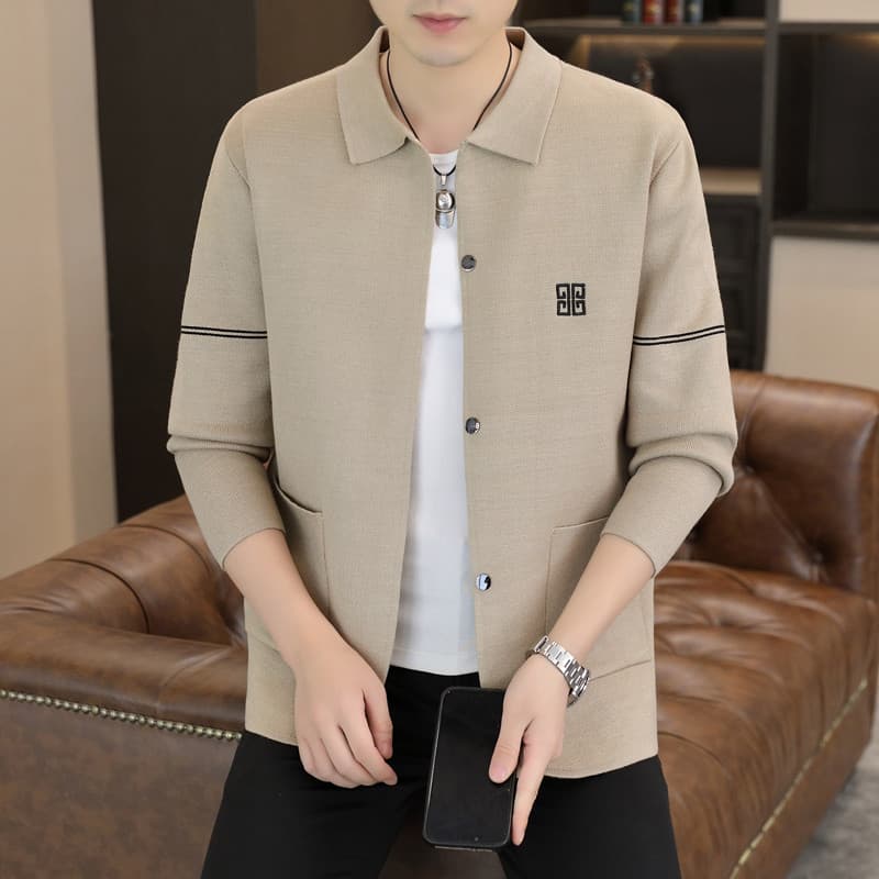 Masculino outono inverno moda diária All-Match lapela camisola Cardigan jaqueta versão coreana fino-ajuste botão Folio