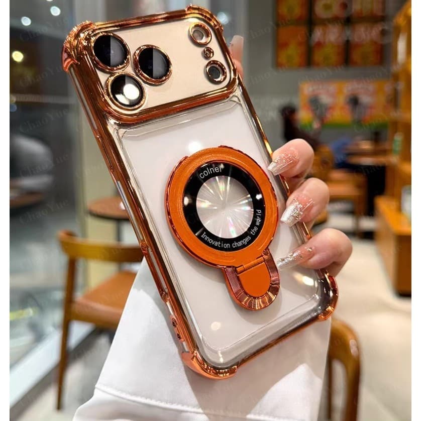 Capa De Telefone Transparente Magnética Com Suporte Galvanizado Adequada Para IPhone 17 16 15 14 13 11 12 Pro Max Plus À