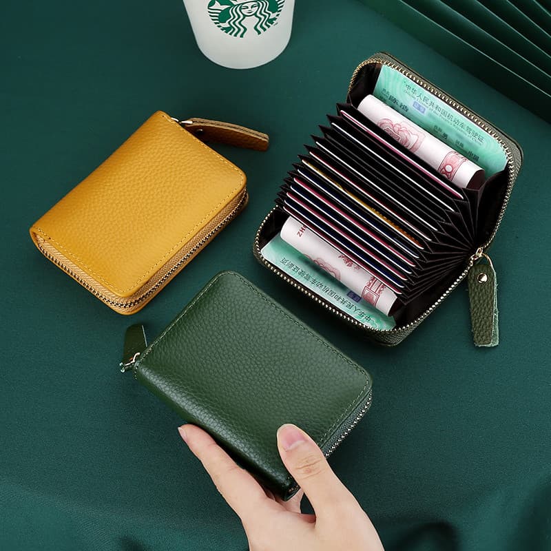 Porta-cartões de couro genuíno genuíno feminino slot para documentos Anti-desmagnetização porta-carteira de motorista de