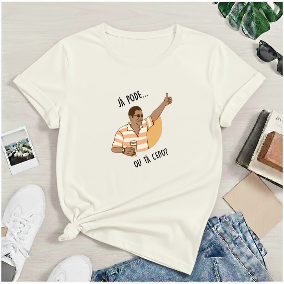 Camiseta Algodão Estampa Zeca Pagodinho Meme T shirt Básica Blusa Feminina Verão Tendência