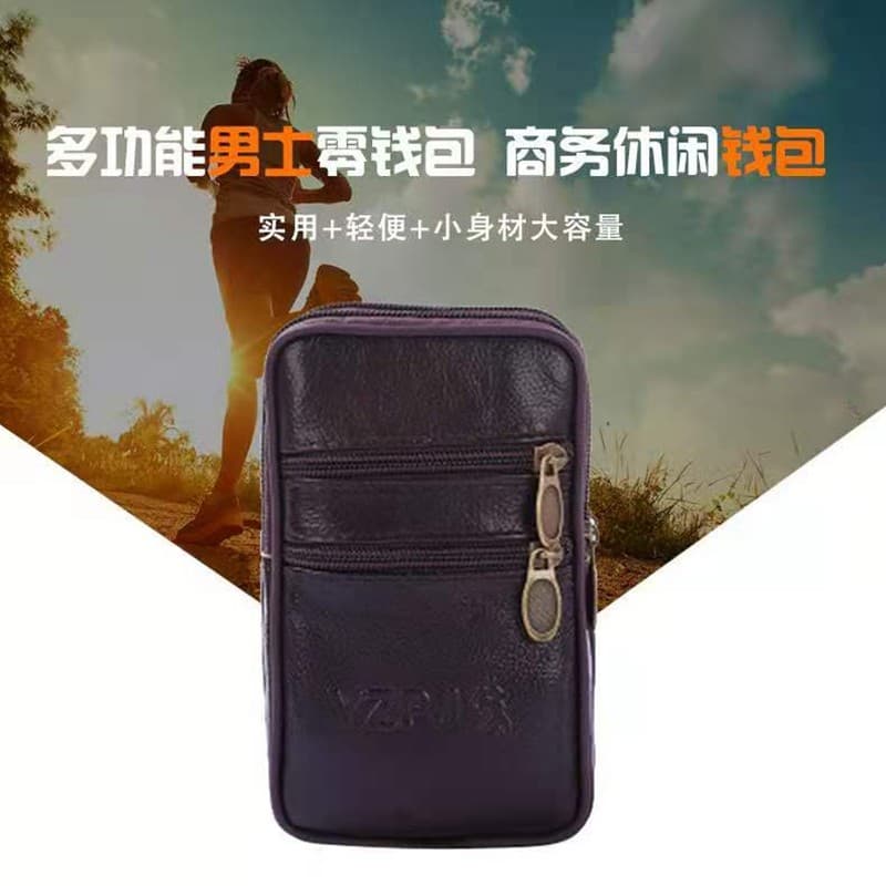 Bolsa de cintura masculina de couro genuíno genuíno, bolsa de cintura Vertical para celular, cinto esportivo, 17cm, 18cm