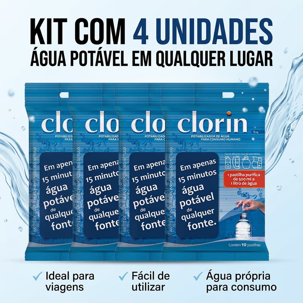 Kit 40 Pastilhas Purificadoras de Água para Consumo Humano - Clorin 1