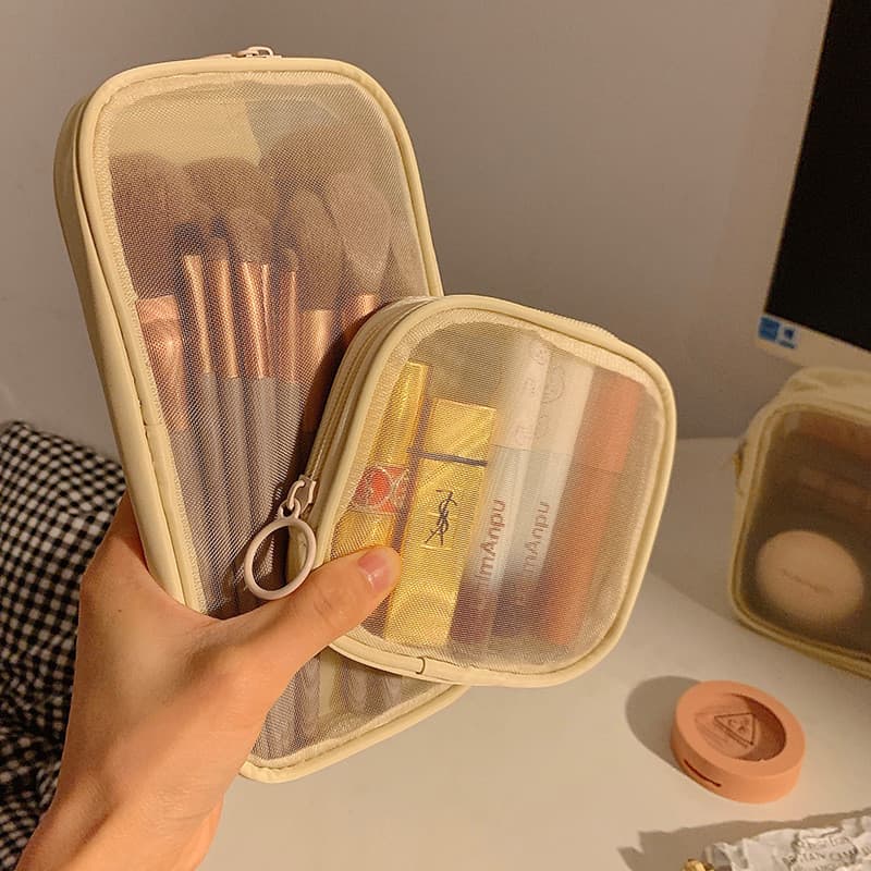 Transparente transparente gaze senhoras saco de cosméticos batom maquiagem escova armazenamento portátil viagem saco de