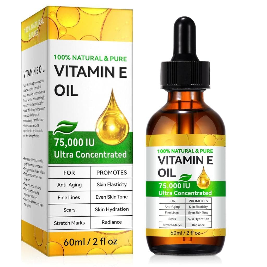 Óleo de Vitamina E, Óleo de Vitamina E Puro para Pele, Rosto, Cabelo e Cicatrizes, Óleos de Vitamina E 75.000 IU, Antiox