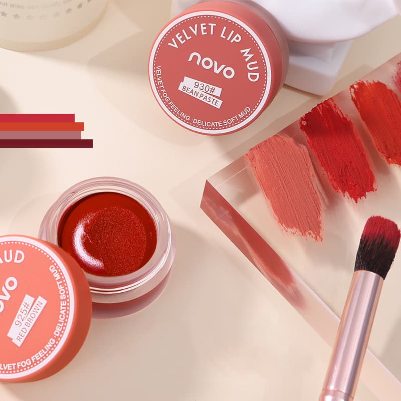 Batom fosco fosco esmalte labial gelatinoso pode ser usado como Blush creme pasta de feijão em pó retrô vermelho claream
