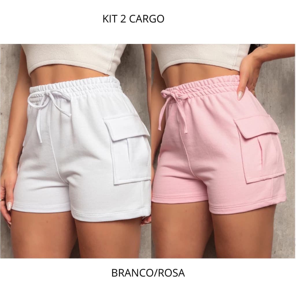 kit 5 shorts Cargo Feminino Moletinho bolsos laterais moda feminina tendência confortável 2025