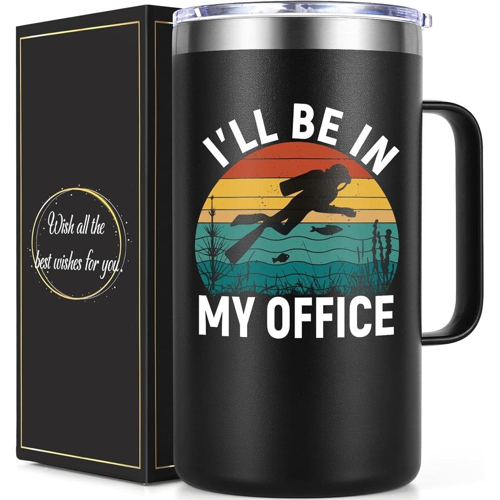 Lifecapido Presentes para Mergulhadores, Caneca Térmica de Café de 20oz com a Frase 'Estarei no Meu Escritório', Present