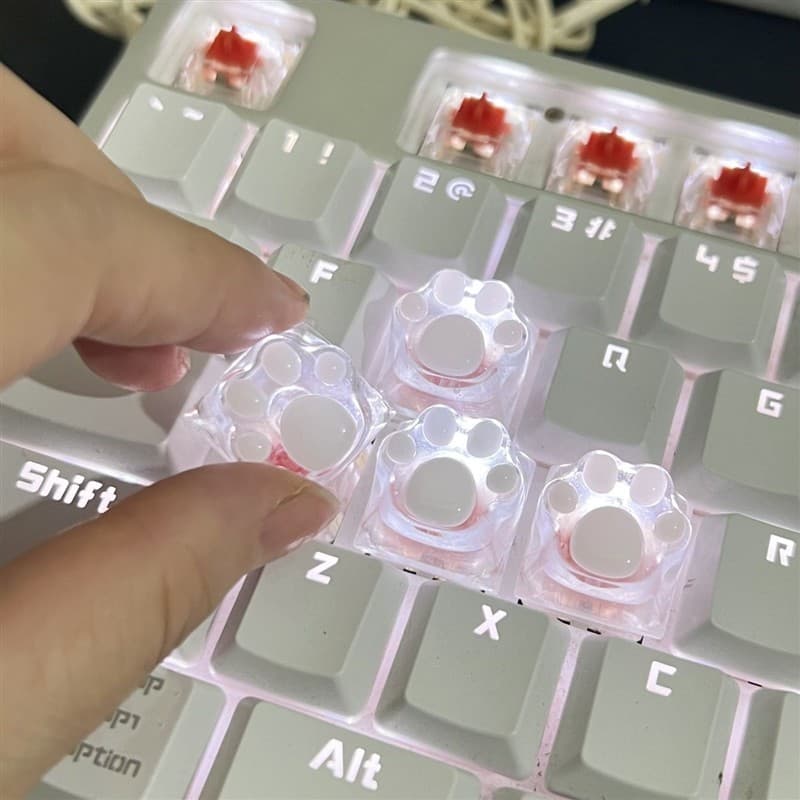 Bonito gelo transparente gato garra teclado Keycap único botão de computador elevado Universal eixo cruz máquinas de res