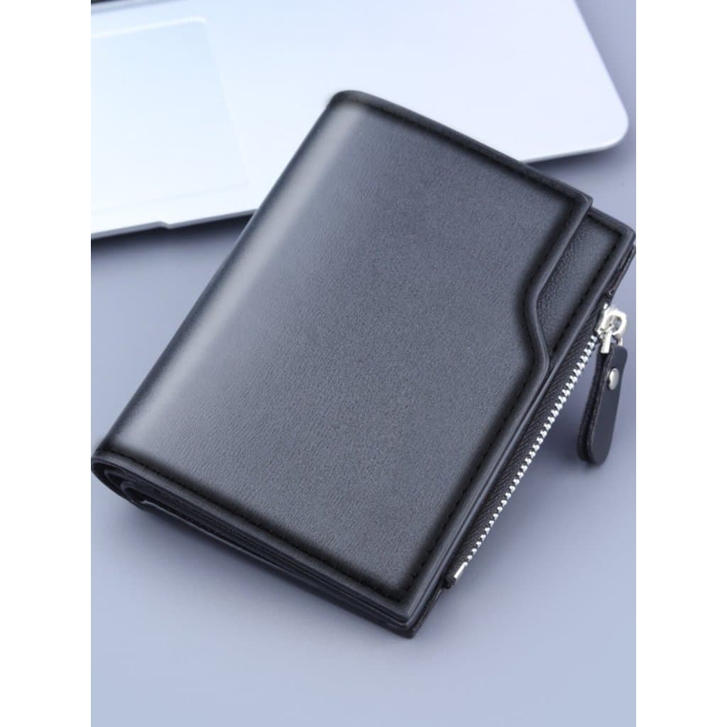 Carteira masculina carteira masculina com três dobras e Slot para cartão com zíper carteira curta